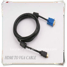 Oro de alta calidad plateado 1.8m negro hdmi a vga cable macho a macho 2 Ferrit cable